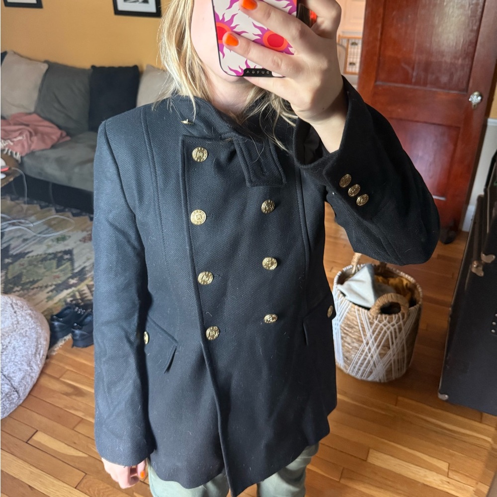 Zara Black Pea Coat with Gold Buttons